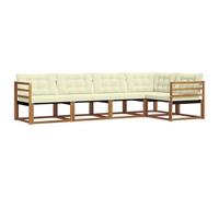 vidaXL Set di divani da esterno con cuscino 5 pcs Naturale e Crema, Divano moderno in acacia, arredo giardino durevole, suite lounge comoda, sistemazione da terrazzo stilosa
