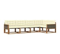 vidaXL Set di divani da esterno con cuscino 5 pcs Naturale e Crema, Divano moderno in acacia, arredo giardino durevole, suite lounge comoda, sistemazione da terrazzo stilosa