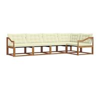 vidaXL Set di divani da esterno con cuscino 5 pcs Naturale e Crema, Divano moderno in acacia, arredo giardino durevole, suite lounge comoda, sistemazione da terrazzo stilosa