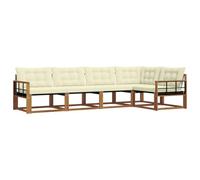 vidaXL Set di divani da esterno con cuscino 5 pcs Naturale e Crema, Divano moderno in acacia, arredo giardino durevole, suite lounge comoda, sistemazione da terrazzo stilosa