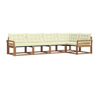 vidaXL Set di divani da esterno con cuscino 5 pcs Naturale e Crema, Divano moderno in acacia, arredo giardino durevole, suite lounge comoda, sistemazione da terrazzo stilosa