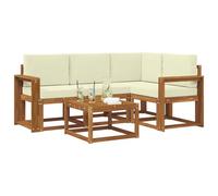 vidaXL Set di divani da esterno con cuscino 5 pcs Naturale e Crema, Divano Sezionale da Giardino, Mobili da Esterno Moderni, Lounge Durevole per Patio, Posto a Sedere per Terrazza, Set di Vita Confor