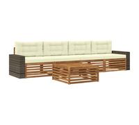 vidaXL Set di divani da esterno con cuscino 5 pcs Naturale e Crema, Mobili da giardino, divano sezionale moderno per terrazza, comfort per lounge all'aperto