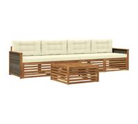 vidaXL Set di divani da esterno con cuscino 5 pcs Naturale e Crema, Mobili da giardino, divano sezionale moderno per terrazza, comfort per lounge all'aperto