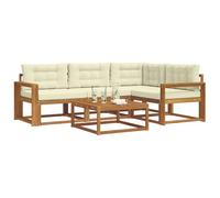 vidaXL Set di divani da esterno con cuscino 5 pcs Naturale e Crema, Set di divani da esterno eleganti, mobili moderni in legno massello di acacia, posti a sedere comodi per il giardino, disposizione