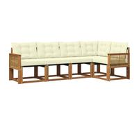 vidaXL Set di divani da esterno con cuscino 5 pcs Naturale e Crema, Divano da giardino di lusso, mobili moderni, set antivento, lettino resistente, divano in legno acacia, posto contemporaneo