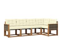 vidaXL Set di divani da esterno con cuscino 5 pcs Naturale e Crema, Divano da giardino di lusso, mobili moderni, set antivento, lettino resistente, divano in legno acacia, posto contemporaneo