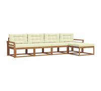 vidaXL Set di divani da esterno con cuscino 5 pcs Naturale e Crema, Set di Mobili da Esterno, Divano da Patio Moderno, Lounge da Giardino Resistente alle Intemperie, Sezione a Doghe, Seduta Modulare