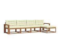 vidaXL Set di divani da esterno con cuscino 5 pcs Naturale e Crema, Set di Mobili da Esterno, Divano da Patio Moderno, Lounge da Giardino Resistente alle Intemperie, Sezione a Doghe, Seduta Modulare