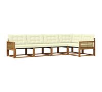 vidaXL Set di divani da esterno con cuscino 5 pcs Naturale e Crema, Set di Mobili da Esterno Moderni, Collezione di Divani per Giardino, Comoda Suite Lounge