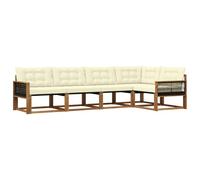 vidaXL Set di divani da esterno con cuscino 5 pcs Naturale e Crema, Set di Mobili da Esterno Moderni, Collezione di Divani per Giardino, Comoda Suite Lounge