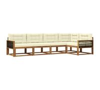 vidaXL Set di divani da esterno con cuscino 5 pcs Naturale e Crema, Set di Mobili da Giardino alla Moda, Seduta Moderna per Patios, Divano Resistente al Tempo, Lounge in Acacia