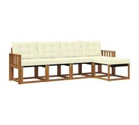 vidaXL Set di divani da esterno con cuscino 5 pcs Naturale e Crema, Set di Mobili da Giardino, Divano Moderno Esterno, Lounge Sezionale, Locale Patio Comodo