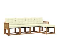 vidaXL Set di divani da esterno con cuscino 5 pcs Naturale e Crema, Set di Mobili da Giardino, Divano Moderno Esterno, Lounge Sezionale, Locale Patio Comodo