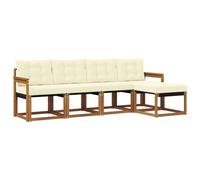 vidaXL Set di divani da esterno con cuscino 5 pcs Naturale e Crema, Set di Mobili da Giardino, Divano Moderno Esterno, Lounge Sezionale, Locale Patio Comodo