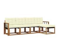 vidaXL Set di divani da esterno con cuscino 5 pcs Naturale e Crema, Set di Mobili da Giardino, Divano Moderno Esterno, Lounge Sezionale, Locale Patio Comodo