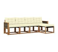 vidaXL Set di divani da esterno con cuscino 5 pcs Naturale e Crema, Set di Mobili da Giardino, Divano Moderno Esterno, Lounge Sezionale, Locale Patio Comodo