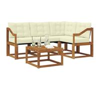 vidaXL Set di divani da esterno con cuscino 5 pcs Naturale e Crema, Set divano outdoor moderno, mobili in acacia, comfort in giardino, resistente alle intemperie, lounge a bordo piscina