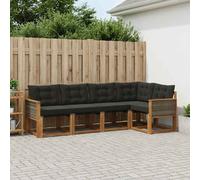 vidaXL Set di divani da esterno con cuscino 5 pcs Naturale e Nero, Set di divani moderni per esterni, arredo resistente agli agenti atmosferici, comodo lettino da giardino, stile relax all'aperto