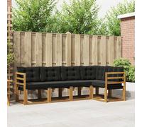 vidaXL Set di divani da esterno con cuscino 5 pcs Naturale e Nero, Divano da giardino di lusso, mobili moderni, set antivento, lettino resistente, divano in legno acacia, posto contemporaneo