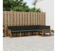 vidaXL Set di divani da esterno con cuscino 5 pcs Naturale e Nero, Divano moderno in acacia, arredo giardino durevole, suite lounge comoda, sistemazione da terrazzo stilosa