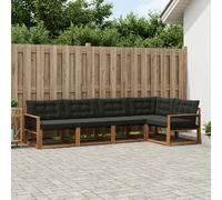 vidaXL Set di divani da esterno con cuscino 5 pcs Naturale e Nero, Divano moderno in acacia, arredo giardino durevole, suite lounge comoda, sistemazione da terrazzo stilosa