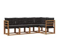 vidaXL Set di divani da esterno con cuscino 5 pcs Naturale e Nero, Divano da giardino di lusso, mobili moderni, set antivento, lettino resistente, divano in legno acacia, posto contemporaneo