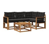 vidaXL Set di divani da esterno con cuscino 5 pcs Naturale e Nero, Divano da Giardino, Mobili Moderni, Set Patio Resistente, Lounge Confortevole, Acacia per Relax in Giardino