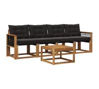 vidaXL Set di divani da esterno con cuscino 5 pcs Naturale e Nero, Divano da giardino, set comodo e moderno, arredo per esterni, relax garantito per patio e terrazzi