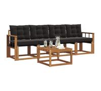 vidaXL Set di divani da esterno con cuscino 5 pcs Naturale e Nero, Divano da Giardino, Sofa Moderna per Patio, Mobili Resistenti per Esterni, Set Comodo per la Terrazza