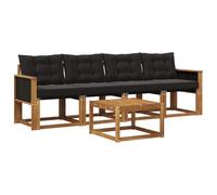 vidaXL Set di divani da esterno con cuscino 5 pcs Naturale e Nero, Divano da Giardino, Sofa Moderna per Patio, Mobili Resistenti per Esterni, Set Comodo per la Terrazza