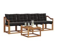 vidaXL Set di divani da esterno con cuscino 5 pcs Naturale e Nero, Divano da Giardino, Sofa Moderna per Patio, Mobili Resistenti per Esterni, Set Comodo per la Terrazza