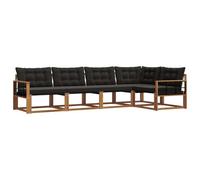 vidaXL Set di divani da esterno con cuscino 5 pcs Naturale e Nero, Divano moderno in acacia, arredo giardino durevole, suite lounge comoda, sistemazione da terrazzo stilosa