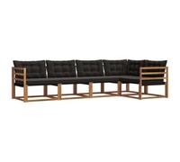 vidaXL Set di divani da esterno con cuscino 5 pcs Naturale e Nero, Divano moderno in acacia, arredo giardino durevole, suite lounge comoda, sistemazione da terrazzo stilosa