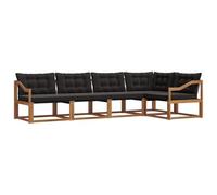 vidaXL Set di divani da esterno con cuscino 5 pcs Naturale e Nero, Divano moderno in acacia, arredo giardino durevole, suite lounge comoda, sistemazione da terrazzo stilosa