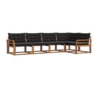 vidaXL Set di divani da esterno con cuscino 5 pcs Naturale e Nero, Divano moderno in acacia, arredo giardino durevole, suite lounge comoda, sistemazione da terrazzo stilosa