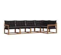 vidaXL Set di divani da esterno con cuscino 5 pcs Naturale e Nero, Divano moderno in acacia, arredo giardino durevole, suite lounge comoda, sistemazione da terrazzo stilosa