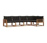 vidaXL Set di divani da esterno con cuscino 5 pcs Naturale e Nero, Divano moderno in acacia, arredo giardino durevole, suite lounge comoda, sistemazione da terrazzo stilosa