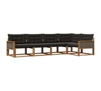 vidaXL Set di divani da esterno con cuscino 5 pcs Naturale e Nero, Divano moderno in acacia, arredo giardino durevole, suite lounge comoda, sistemazione da terrazzo stilosa