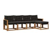 vidaXL Set di divani da esterno con cuscino 5 pcs Naturale e Nero, Set di Mobili da Giardino, Divano Moderno Esterno, Lounge Sezionale, Locale Patio Comodo