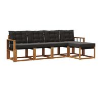 vidaXL Set di divani da esterno con cuscino 5 pcs Naturale e Nero, Set di Mobili da Giardino, Divano Moderno Esterno, Lounge Sezionale, Locale Patio Comodo