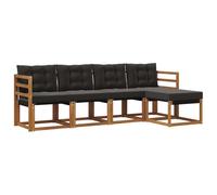 vidaXL Set di divani da esterno con cuscino 5 pcs Naturale e Nero, Set di Mobili da Giardino, Divano Moderno Esterno, Lounge Sezionale, Locale Patio Comodo