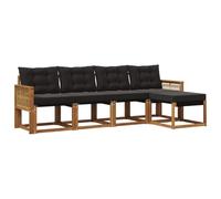 vidaXL Set di divani da esterno con cuscino 5 pcs Naturale e Nero, Set di Mobili da Giardino, Divano Moderno Esterno, Lounge Sezionale, Locale Patio Comodo