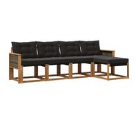 vidaXL Set di divani da esterno con cuscino 5 pcs Naturale e Nero, Set di Mobili da Giardino, Divano Moderno Esterno, Lounge Sezionale, Locale Patio Comodo