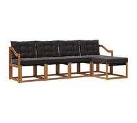 vidaXL Set di divani da esterno con cuscino 5 pcs Naturale e Nero, Set di Mobili da Giardino, Divano Moderno Esterno, Lounge Sezionale, Locale Patio Comodo