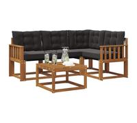 vidaXL Set di divani da esterno con cuscino 5 pcs Naturale e Nero, Set divano outdoor moderno, mobili in acacia, comfort in giardino, resistente alle intemperie, lounge a bordo piscina