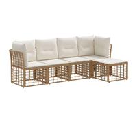 vidaXL Set di divani da esterno con cuscino 5 pcs Naturale Poliestere, Set di divani da esterno, modulare, in rattan sintetico, arredamento per giardino, resistente alle intemperie