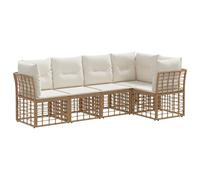 vidaXL Set di divani da esterno con cuscino 5 pcs Naturale Poliestere, Un Divano da Giardino Elegante, Set Sezionale in Rattan, Mobili per Esterni, Comodo per Ogni Clima
