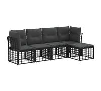vidaXL Set di divani da esterno con cuscino 5 pcs Nero Poliestere, Set di divani da esterno, modulare, in rattan sintetico, arredamento per giardino, resistente alle intemperie