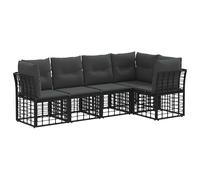 vidaXL Set di divani da esterno con cuscino 5 pcs Nero Poliestere, Un Divano da Giardino Elegante, Set Sezionale in Rattan, Mobili per Esterni, Comodo per Ogni Clima